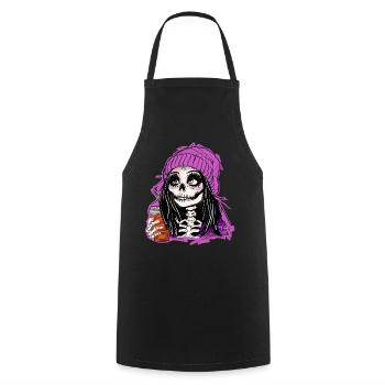 Skeleton Girl in Purple Pullover Hoodie - Cooking Apron - black - Front - AI Model Male 185 dark (185cm)