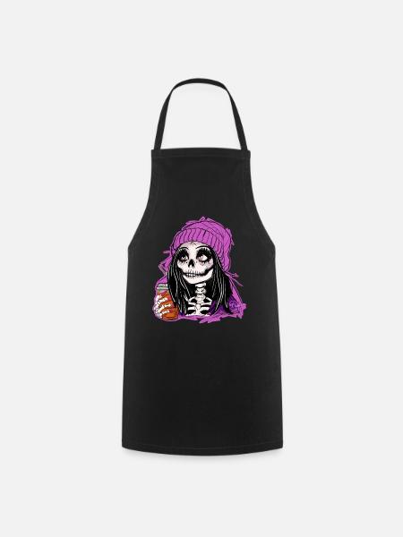 Skelett Mädchen im Lila Hoodie - Kochschürze - Schwarz