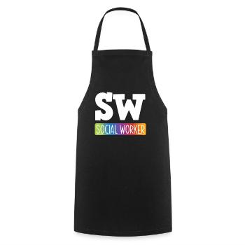 SW Sozialarbeiter Regenbogen - Kochschürze - Schwarz - Vorne - AI Model Male 185 dark (185cm)