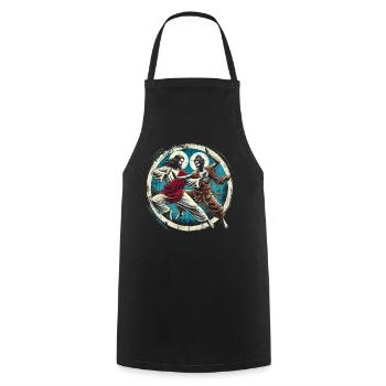 Jesus vs Buddah - Cooking Apron - black - Front - AI Model Male 185 dark (185cm)
