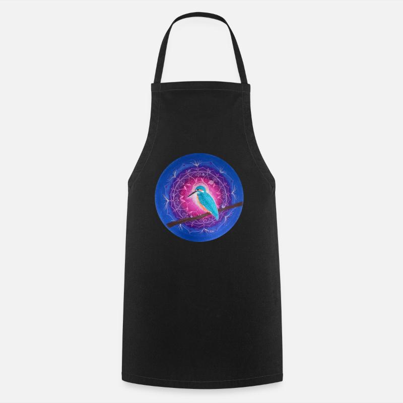 Mystical Kingfisher with Mandala - Cooking Apron - black