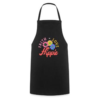 Foi Amour Hippie Fleurs Rétro - Tablier de cuisine - noir - Devant - AI Model Male 185 dark (185cm)