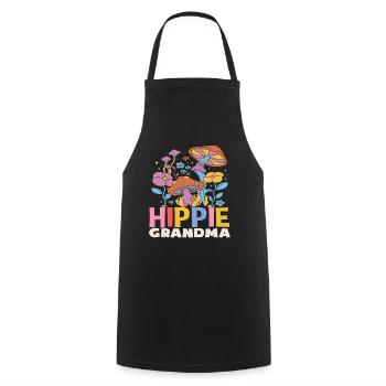 Hippie Mamie Fleurs et Champignons Rétro - Tablier de cuisine - noir - Devant - AI Model Male 185 dark (185cm)