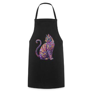 Lebendige psychedelische Katze - Bunte Katzenkunst - Kochschürze - Schwarz - Vorne - AI Model Male 185 dark (185cm)