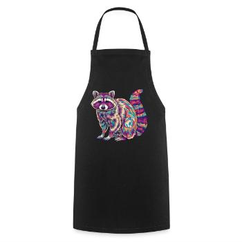 Psychedelic Raccoon Rainbow Colors Fractal Art - Cooking Apron - black - Front - AI Model Male 185 dark (185cm)