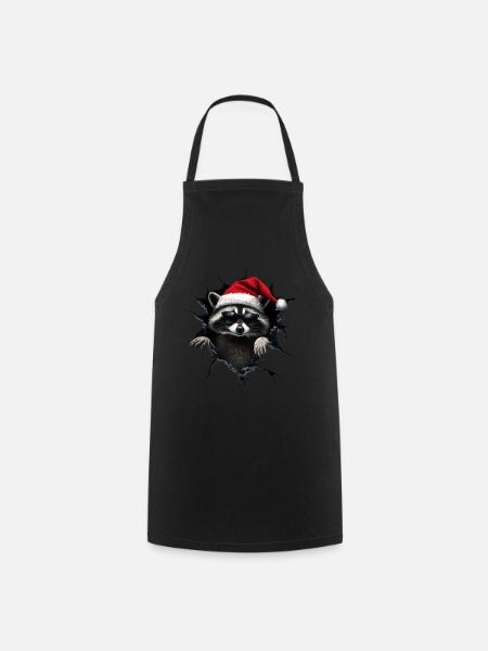 Lustiges Weihnachten Waschbär mit Weihnachtsmütze - Kochschürze - Schwarz