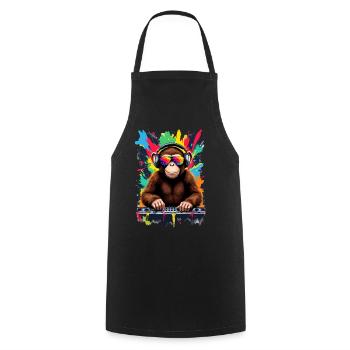 Monkey en tant que DJ, platine, disco, disc-jockey, EDM, soirée - Tablier de cuisine - noir - Devant - AI Model Male 185 dark (185cm)