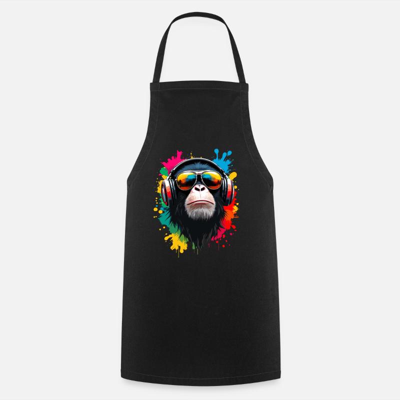 Singe, Lunettes de soleil, DJ, Disco, Disc-jockey, EDM, Soirée - Tablier de cuisine - noir