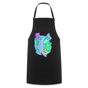 5th Birthday Motif Dolphin - 5 years - Cooking Apron - black - Front - AI Model Male 185 dark (185cm)