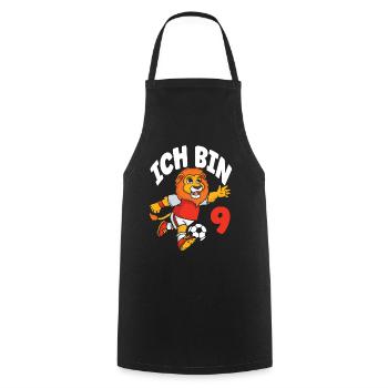 Funny Lion Football I'm 9 Children's Birthday - Cooking Apron - black - Front - AI Model Male 185 dark (185cm)
