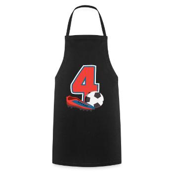Fête d’anniversaire des enfants de football de 4 ans - Tablier de cuisine - noir - Devant - AI Model Male 185 dark (185cm)