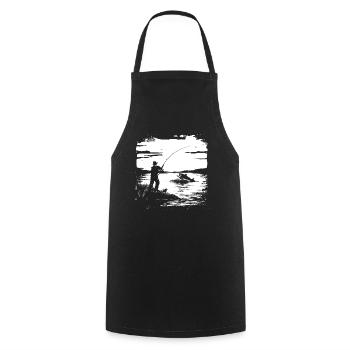 Graphique de pêche - Tablier de cuisine - noir - Devant - AI Model Male 185 dark (185cm)