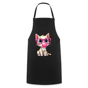 Chat à lunettes, chaton, chewing-gum, kawaii - Tablier de cuisine - noir - Devant - AI Model Male 185 dark (185cm)