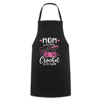 Crochet Maman c’est mon nom Le crochet c’est mon jeu - Croche - Tablier de cuisine - noir - Devant - AI Model Male 185 dark (185cm)