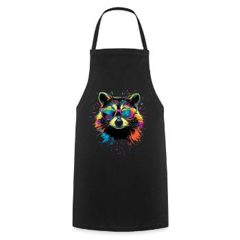 Raccoon Popart Colorful Rainbow Raccoon Raccoon Raccoon - Cooking Apron - black - Front - AI Model Male 185 dark (185cm)