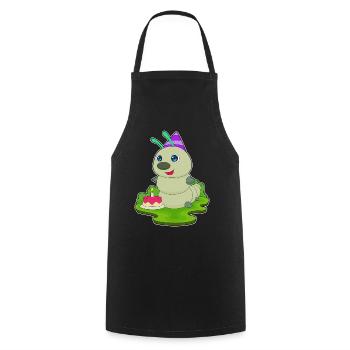 Gâteau d’anniversaire chenille - Tablier de cuisine - noir - Devant - AI Model Male 185 dark (185cm)