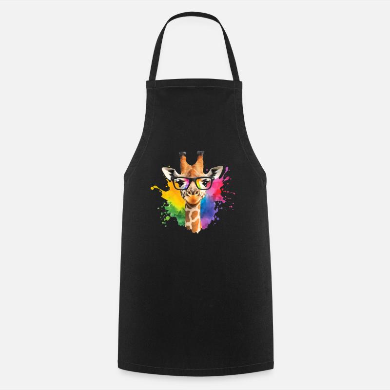 Bunte Giraffe mit Brille und Regenbogen-Spritzer - Kochschürze - Schwarz