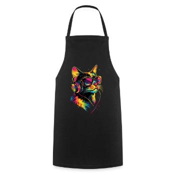 Katze Sonnenbrille Kopfhörer Musik Bunt DJ Katzen - Kochschürze - Schwarz - Vorne - AI Model Male 185 dark (185cm)