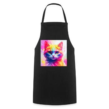 Vibrant Rainbow Cat Artwork - Cooking Apron - black - Front - AI Model Male 185 dark (185cm)