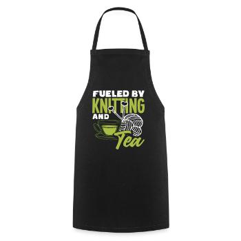 Tensioned by knitting and tea - Cooking Apron - black - Front - AI Model Male 185 dark (185cm)