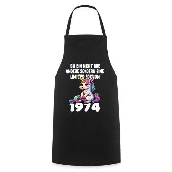Limited Edition 1974 Birthday Born 1974 - Cooking Apron - black - Front - AI Model Male 185 dark (185cm)