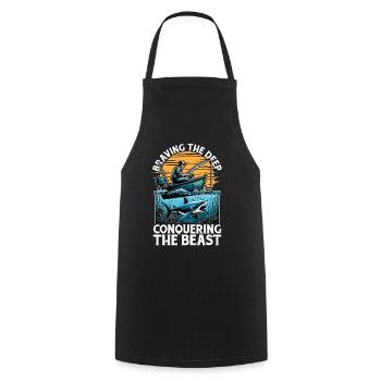 Chasse au requin Braver les amours profondes Paléontologie - Tablier de cuisine - noir - Devant - AI Model Male 185 dark (185cm)