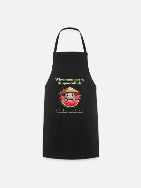 Nilpferd mit Wassermelone - Kochschürze - Schwarz