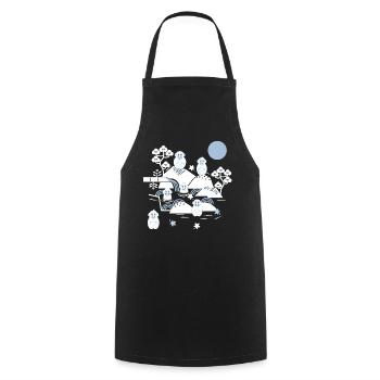 Chilling monkeys in a hot spring l white blue navy - Cooking Apron - black - Front - AI Model Male 185 dark (185cm)