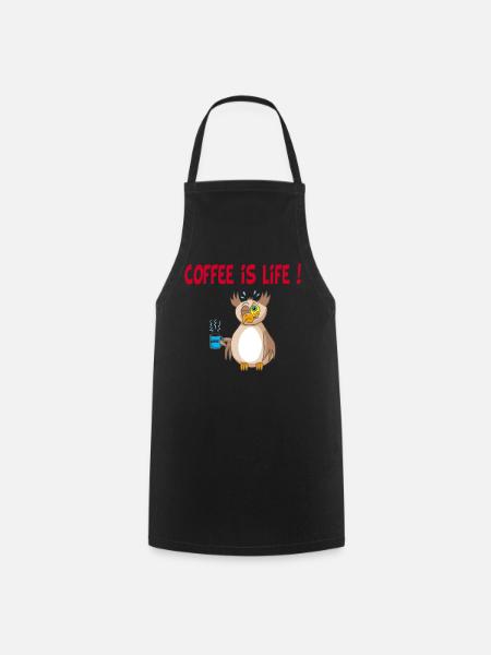 Eule und Kaffee (Englisch) - Kochschürze - Schwarz