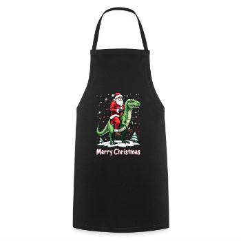 Drôle de Père Noël chevauche un dinosaure - Tablier de cuisine - noir - Devant - AI Model Male 185 dark (185cm)