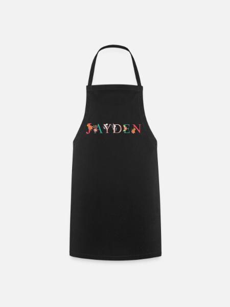 JAYDEN Name Art With Flowers Embroidered - Cooking Apron - black