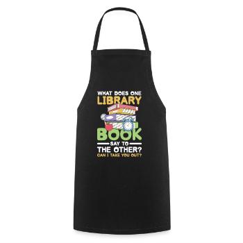 What does one library book say to the other - Cooking Apron - black - Front - AI Model Male 185 dark (185cm)