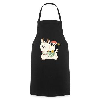Alpaca and penguin celebrate Christmas - Cooking Apron - black - Front - AI Model Male 185 dark (185cm)