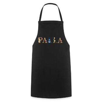 Art du nom PAULA avec fleurs brodées - Tablier de cuisine - noir - Devant - AI Model Male 185 dark (185cm)