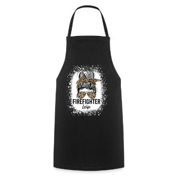 Firefighter Wife Messy Bun Red Line Leopard - Cooking Apron - black - Front - AI Model Male 185 dark (185cm)