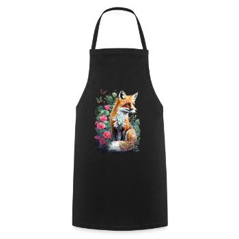 Fox Lover Woodland Flowers Art Foxes Cute Fox - Cooking Apron - black - Front - AI Model Male 185 dark (185cm)