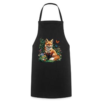 Fox Lover Woodland Flowers Art Foxes Cute Fox - Cooking Apron - black - Front - AI Model Male 185 dark (185cm)