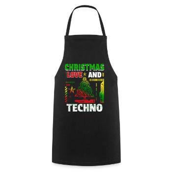 Noël Disco, Rave, Techno, House, Goa, Fête - Tablier de cuisine - noir - Devant - AI Model Male 185 dark (185cm)