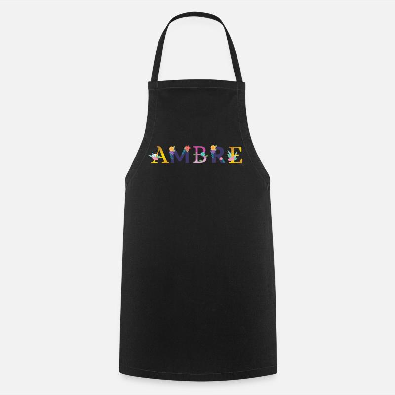 AMBRE Nom Orné de Fleurs - Tablier de cuisine - noir