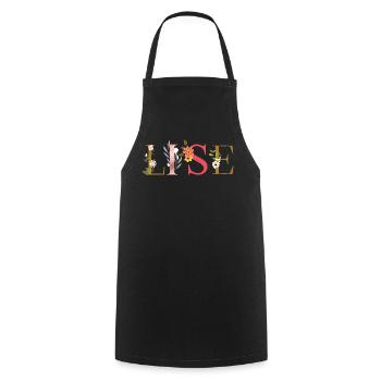 Le nom LISE décoré de fleurs - Tablier de cuisine - noir - Devant - AI Model Male 185 dark (185cm)