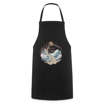 Nature mer vagues bateau bateau voyage Ahoy - Tablier de cuisine - noir - Devant - AI Model Male 185 dark (185cm)