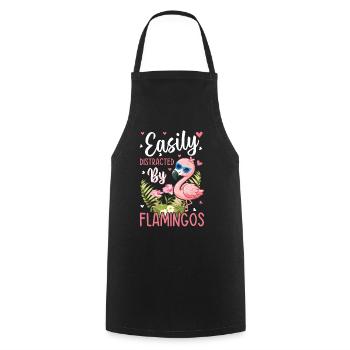 Facilement distrait par les flamants roses - Pink Flamingo Lov - Tablier de cuisine - noir - Devant - AI Model Male 185 dark (185cm)