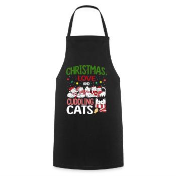 Câlin Chat Animal Amour Noël, Amour Chats - Tablier de cuisine - noir - Devant - AI Model Male 185 dark (185cm)