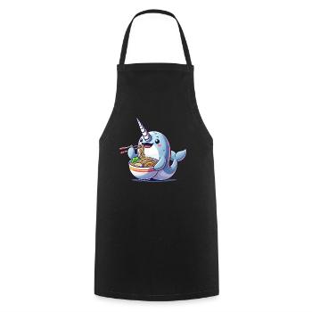 Narval, Ramen, Baleine, Créature Marine, Licorne - Tablier de cuisine - noir - Devant - AI Model Male 185 dark (185cm)
