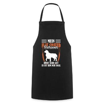 Flat Coated Retriever hört sehr gut - Kochschürze - Schwarz - Vorne - AI Model Male 185 dark (185cm)