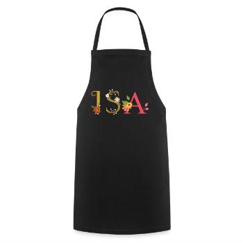 ISA name decorated with flowers - Cooking Apron - black - Front - AI Model Male 185 dark (185cm)