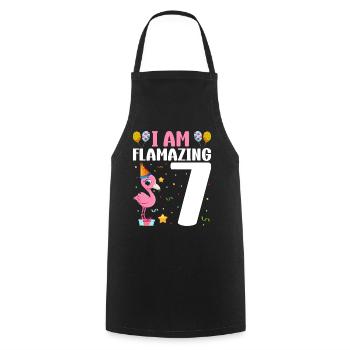 Je suis Flamazing 7 ans Flamingo 7ème anniversaire - Tablier de cuisine - noir - Devant - AI Model Male 185 dark (185cm)