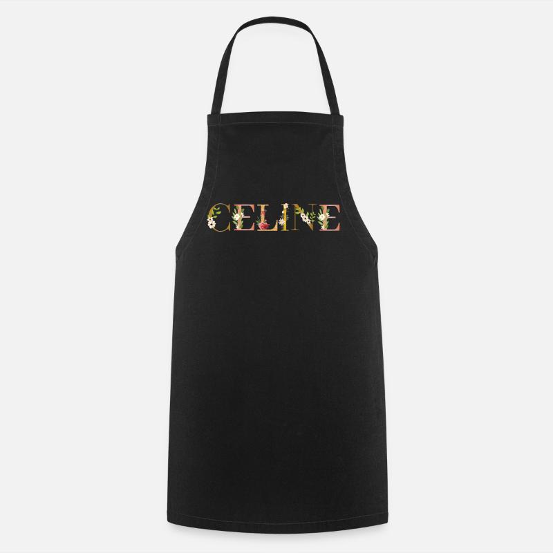 Prénom de Céline orné de fleurs - Tablier de cuisine - noir