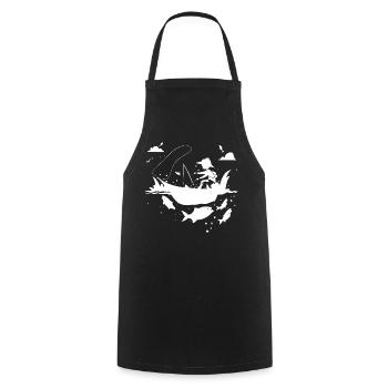 Look de bande dessinée de pêche - Tablier de cuisine - noir - Devant - AI Model Male 185 dark (185cm)