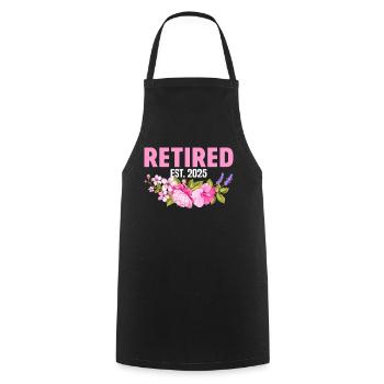 Retired Est 2025 Funny Floral Retirement Woman - Cooking Apron - black - Front - AI Model Male 185 dark (185cm)